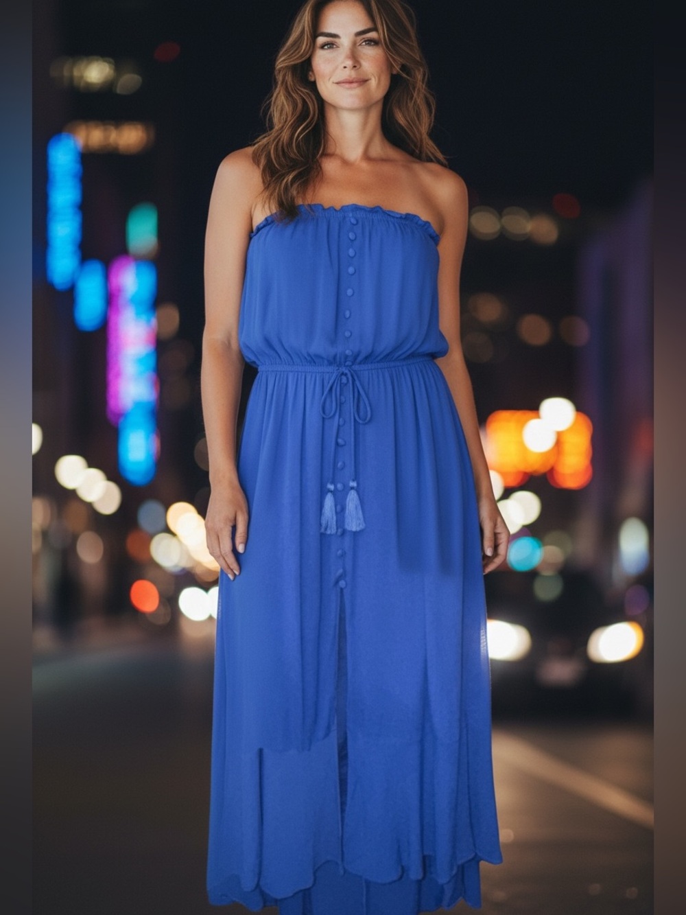 J.NNA Strapless Blue High Low Dress, Size Large